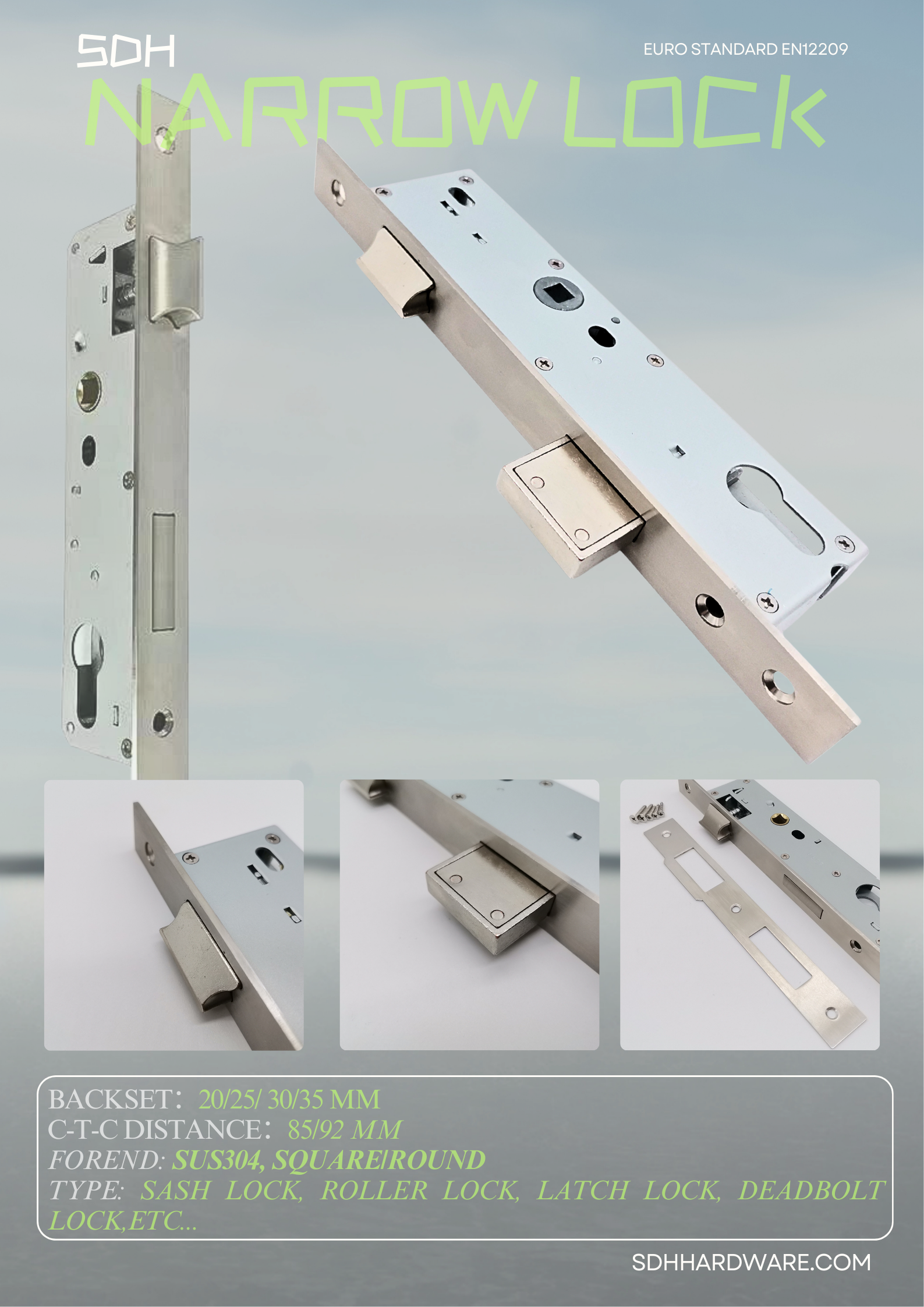 narrow stile mortise lock used on aluminum storefront door profile