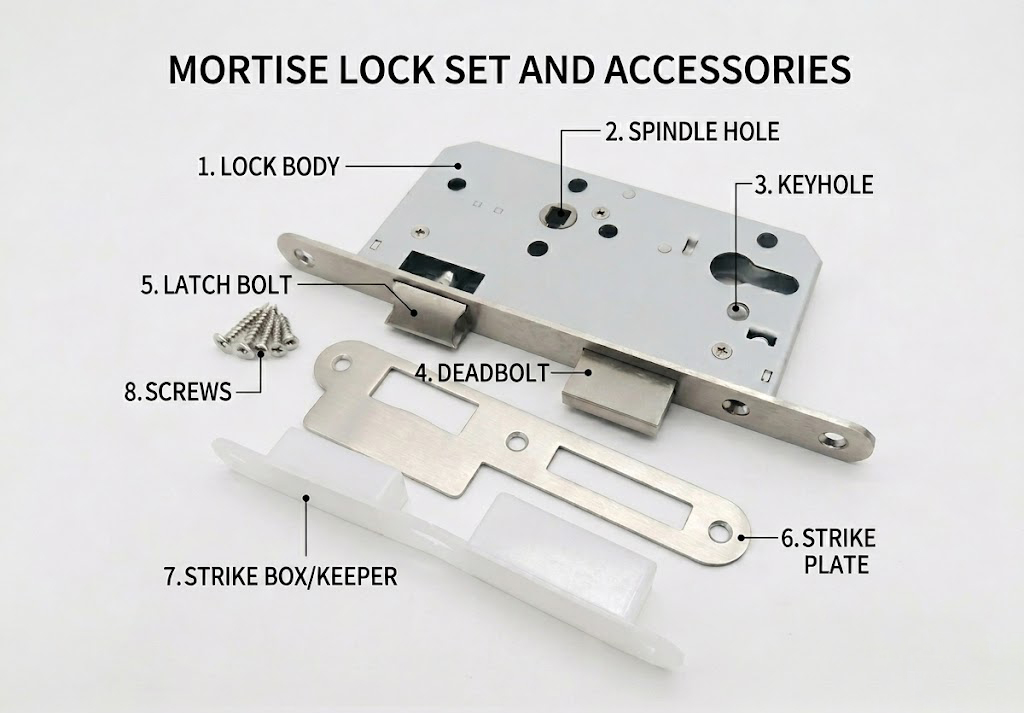 MORTISE LOCK SET AND ACCESSORIES