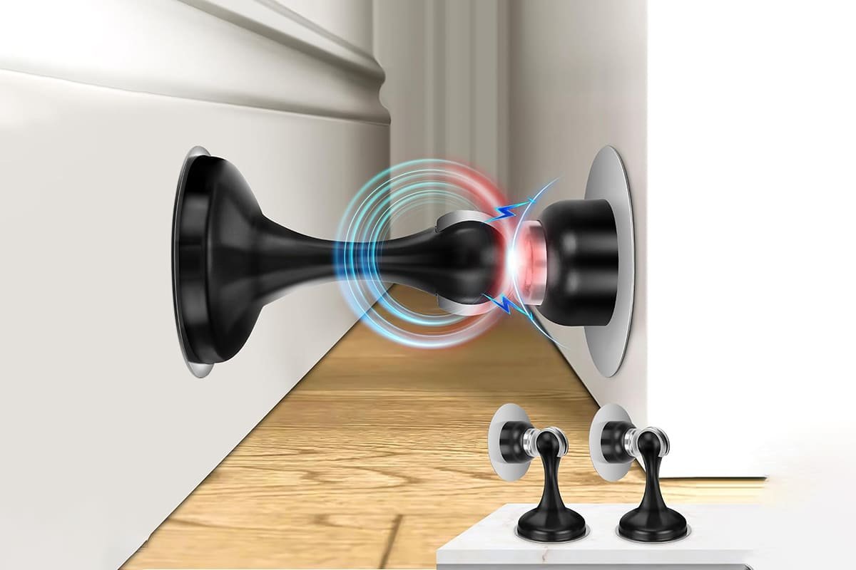 magnetic door stopper holding door open for ventilation and access
