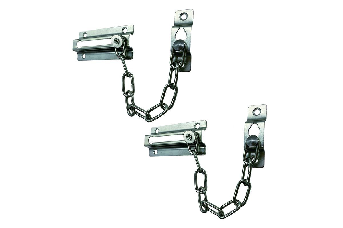 chains and guards on doors limiting partial door opening