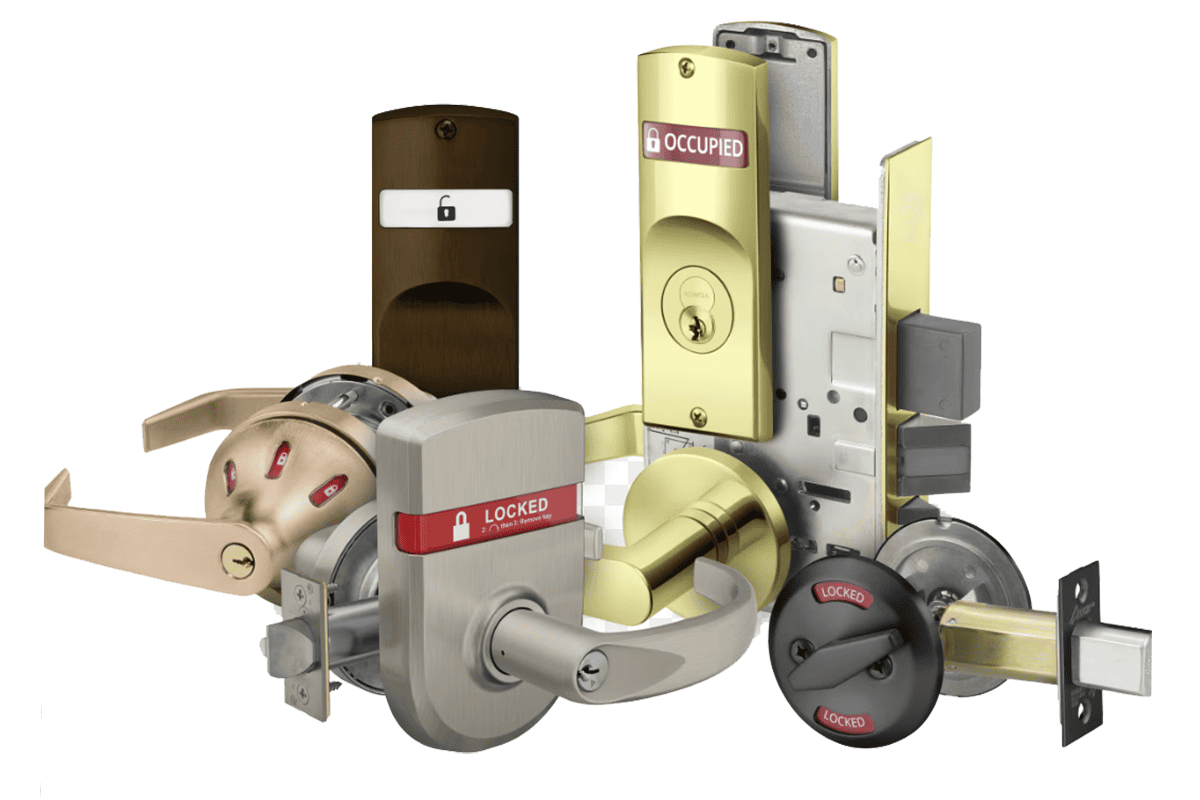 Components of a mortise lock with occupancy indicator mortise lock with occupancy indicator components for door hardware specification