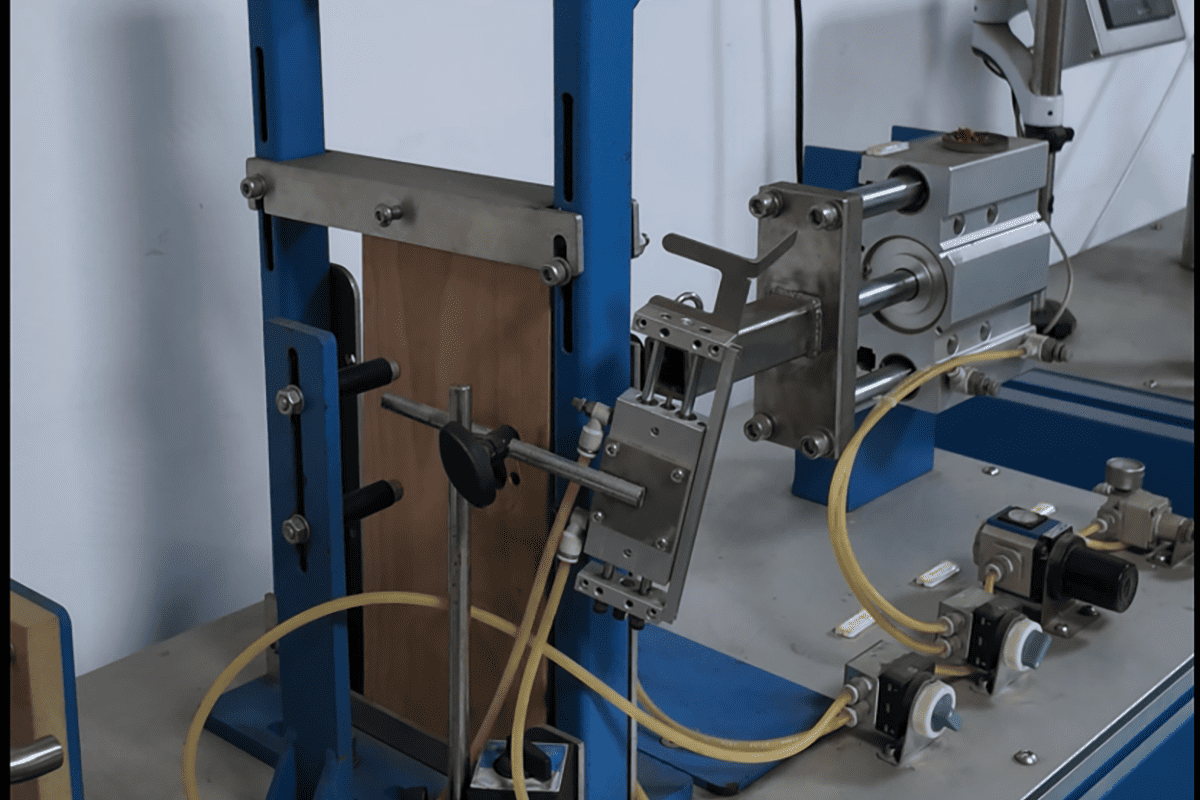 Mechanical door lock cycle testing in factory QC cycle testing for mechanical door locks in quality control