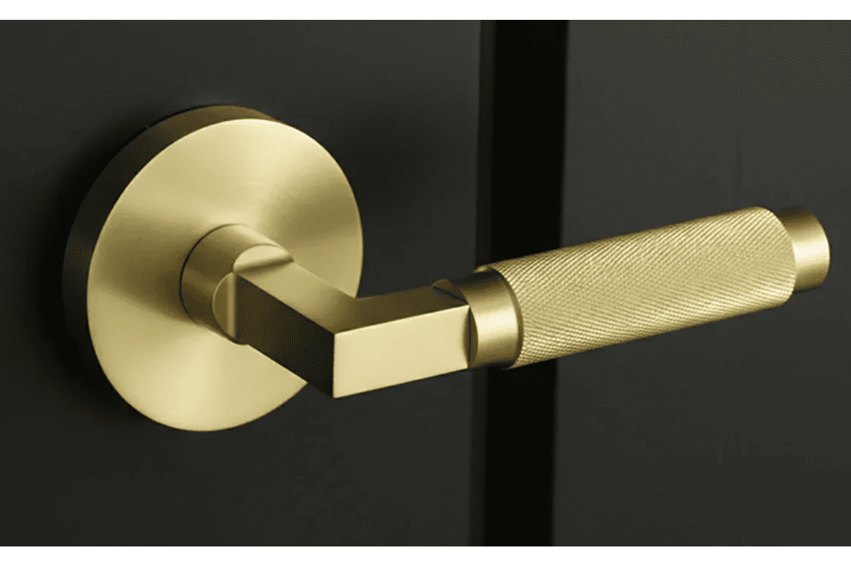 knurled door handles on round rose showing diamond and straight knurl textures